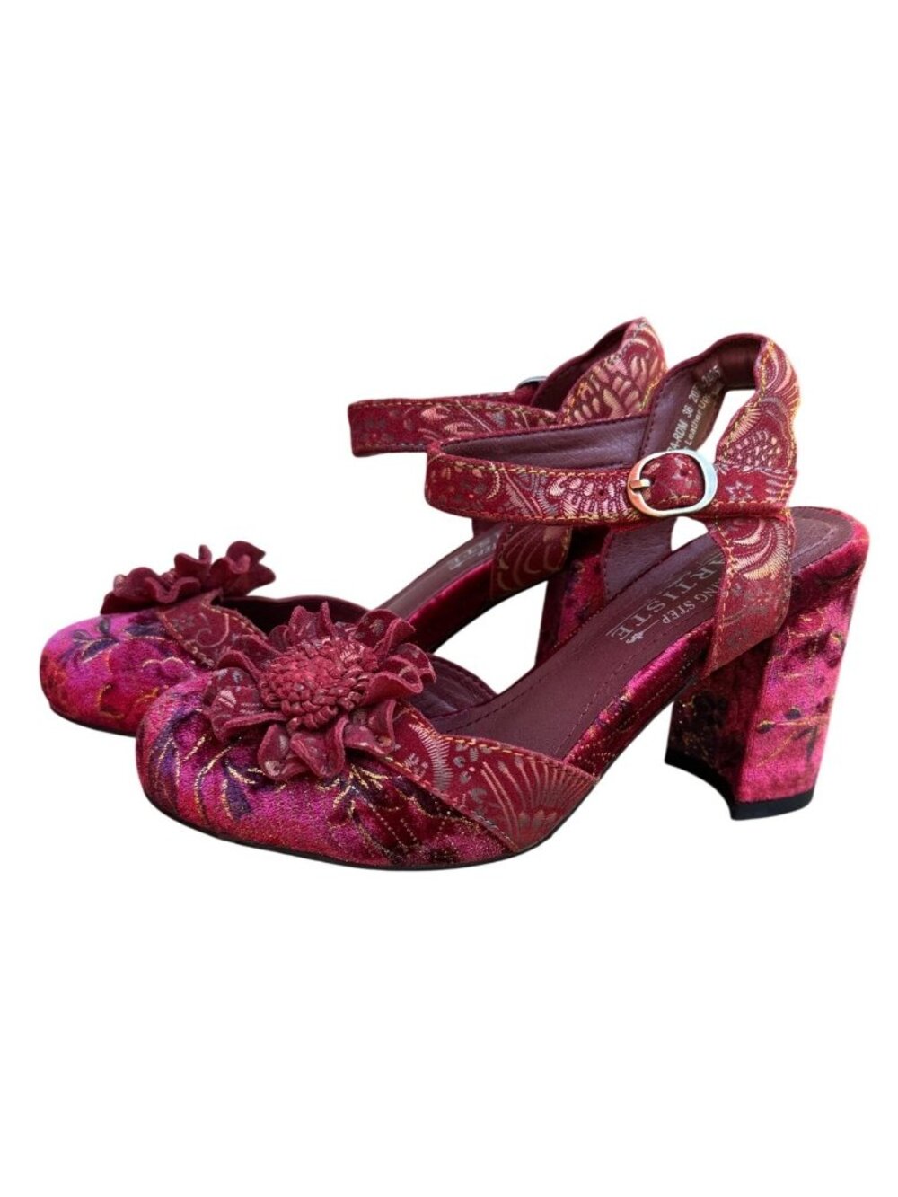 L’Artiste Floribunda Red Multi Size 5.5/6 EU 36 Velour Heels NWB By Spring Step